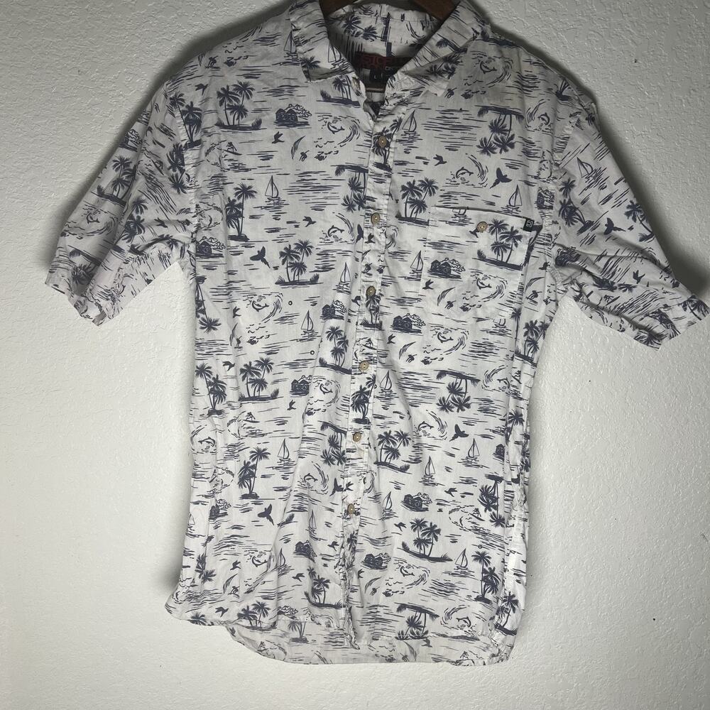 Distortion Hawaiian Shirt Men Lg Tropical Floral Palm Collared Button Down Shirt